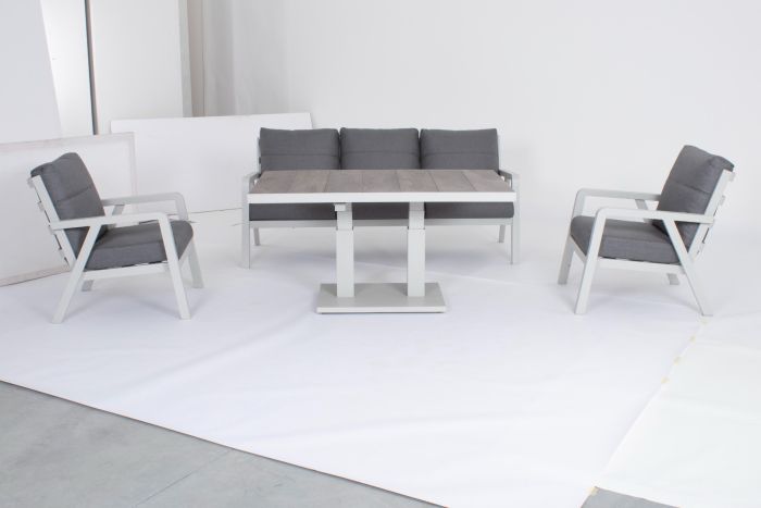Set Sofás Cojines Tejido Gris Aluminio Blanco