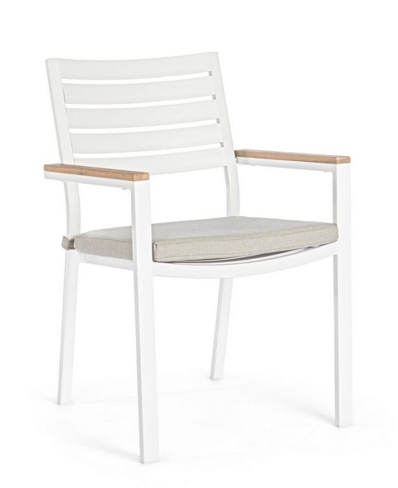 Silla Belmar Estilo Nórdico-Moderno Tejido Gris Aluminio Barnizado Blanco, 60 Cm