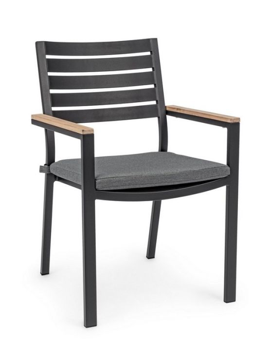 Silla Belmar Estilo Nórdico-Moderno Tejido Gris Aluminio Barnizado Gris Antracita, 60 Cm