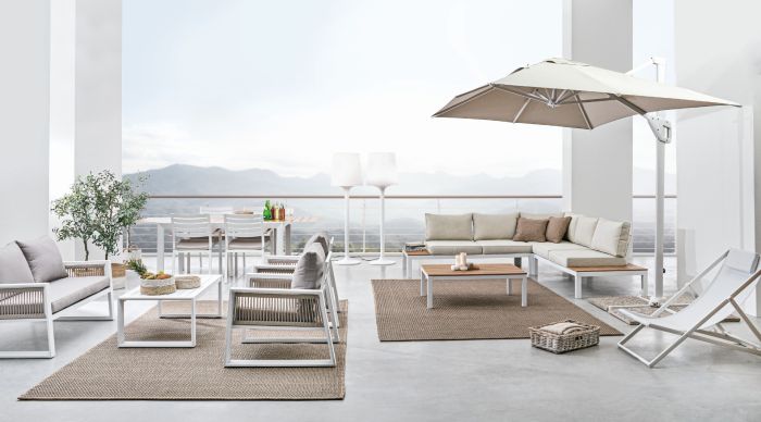 Mesa Extensible Sobre Efecto Madera Aluminio Blanco, 160/240 Cm