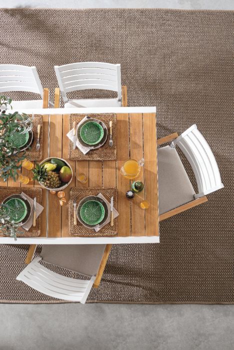 Mesa Extensible Sobre Efecto Madera Aluminio Blanco, 160/240 Cm