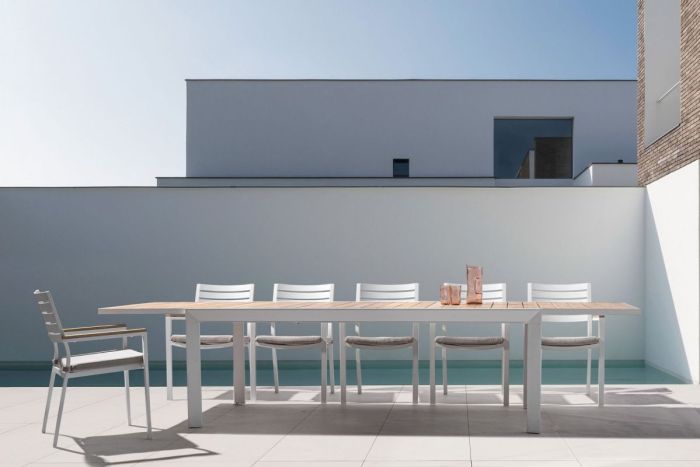 Mesa Extensible Sobre Efecto Madera Aluminio Blanco, 220/340 Cm