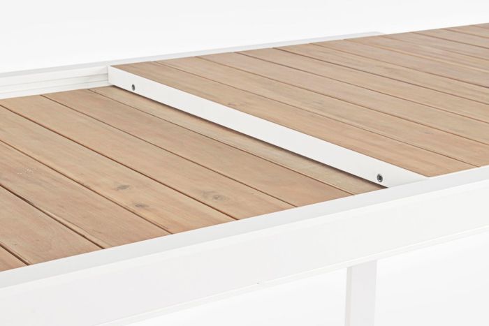 Mesa Extensible Sobre Efecto Madera Aluminio Blanco, 220/340 Cm