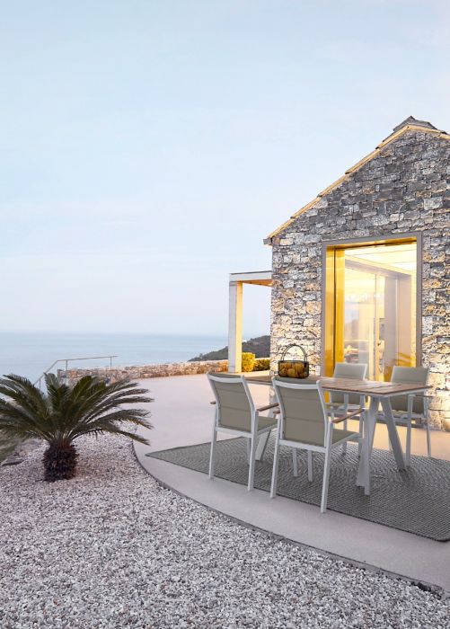 Silla Jardín con Brazos Gris Aluminio Blanco, 56'5 Cm