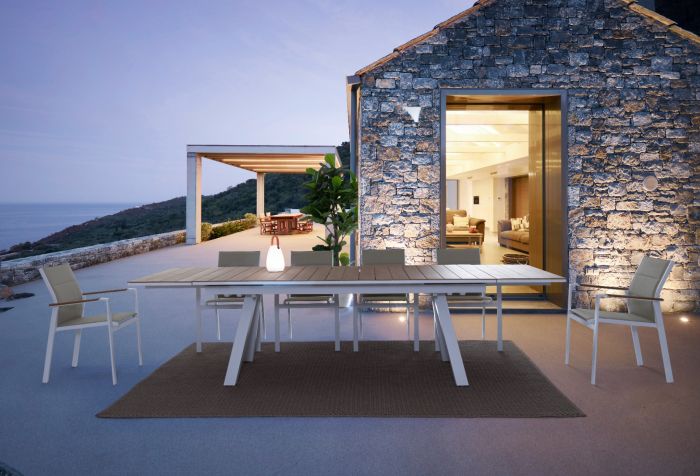 Silla Jardín con Brazos Gris Aluminio Blanco, 56'5 Cm