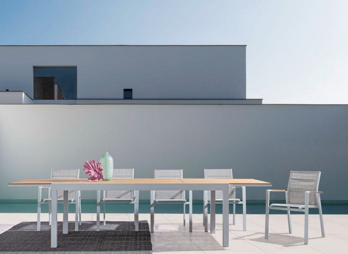 Silla Jardín con Brazos Gris Aluminio Blanco, 56'5 Cm