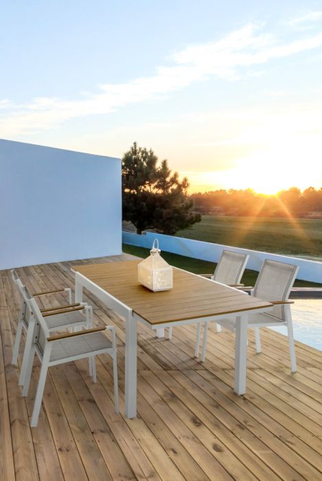 Silla Jardín con Brazos Gris Aluminio Blanco, 56'5 Cm