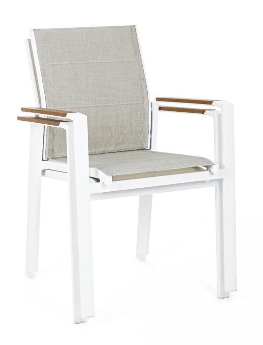 Silla Jardín con Brazos Gris Aluminio Blanco, 56'5 Cm
