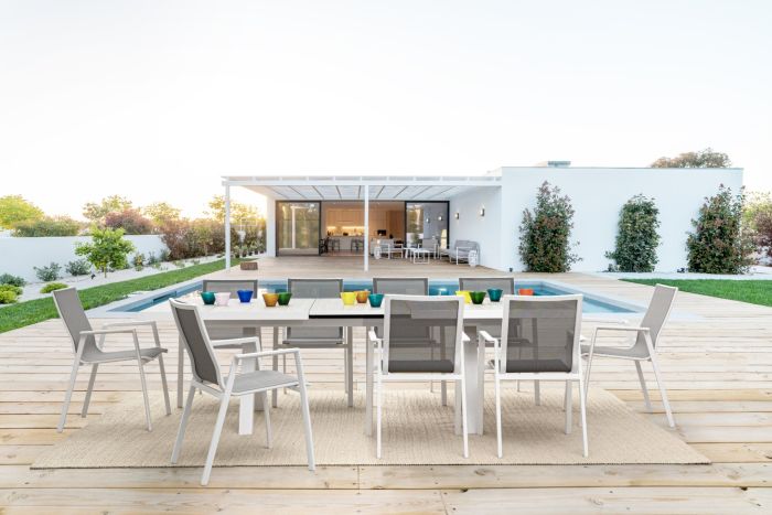 Mesa Exterior Extensible Cerámica Aluminio Blanco, 205/265 Cm