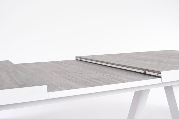 Mesa Exterior Extensible Cerámica Aluminio Blanco, 205/265 Cm