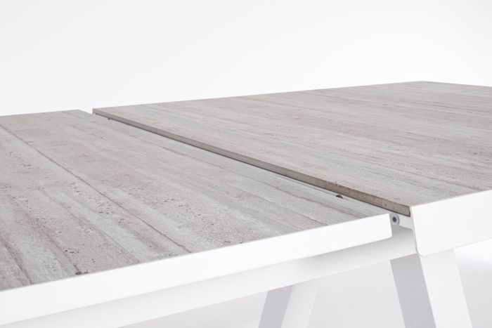 Mesa Exterior Extensible Cerámica Aluminio Blanco, 205/265 Cm