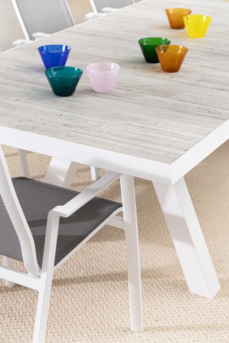 Mesa Exterior Extensible Cerámica Aluminio Blanco, 205/265 Cm