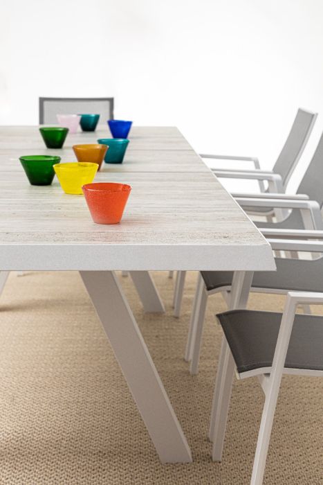 Mesa Exterior Extensible Cerámica Aluminio Blanco, 205/265 Cm
