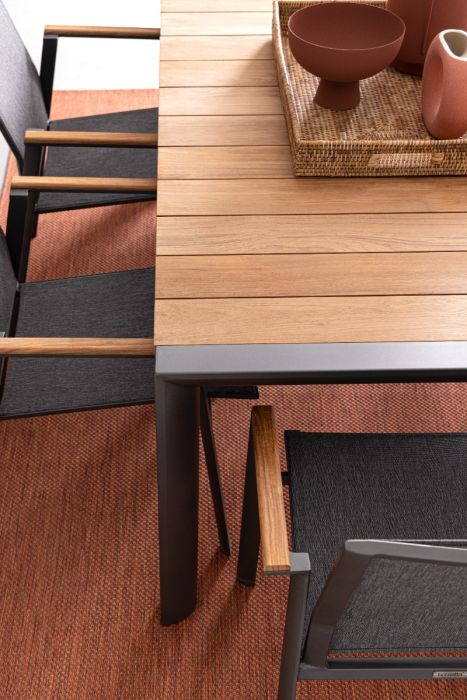 Mesa Comedor Madera Teca Aluminio Gris Antracita, 180 Cm