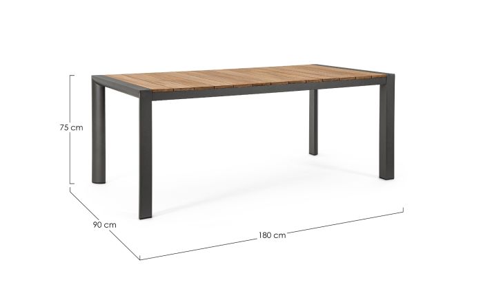 Mesa Comedor Madera Teca Aluminio Gris Antracita, 180 Cm