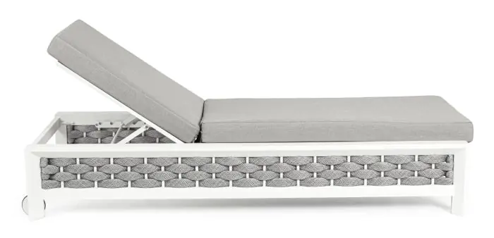 Tumbona con Ruedas Tejido Cuerda Acero Blanco, 195 Cm