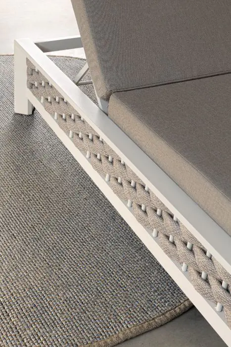 Tumbona con Ruedas Tejido Cuerda Acero Blanco, 195 Cm