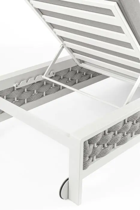 Tumbona con Ruedas Tejido Cuerda Acero Blanco, 195 Cm