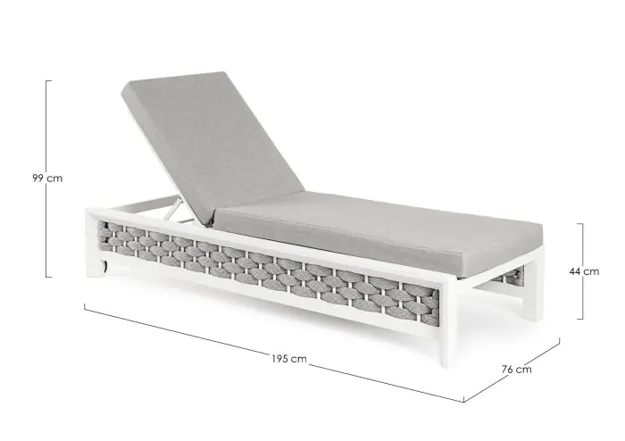 Tumbona con Ruedas Tejido Cuerda Acero Blanco, 195 Cm