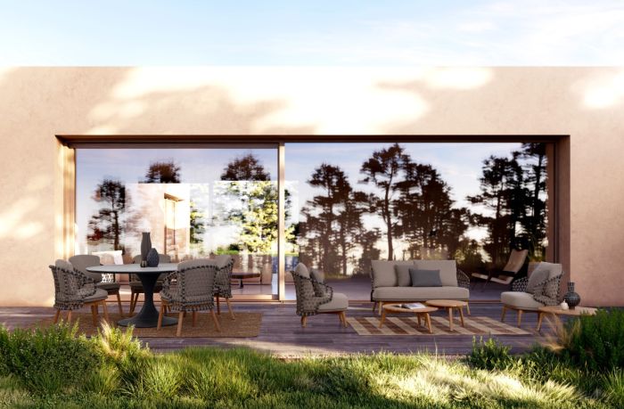 Mesa Jardín Redonda Piedra Sinterizada Aluminio Gris Antracita, Ø158 Cm