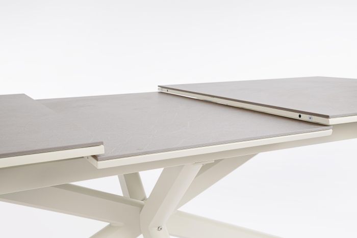 Mesa Extensible Jardín Piedra Sinterizada Aluminio Beige, 200/260 Cm