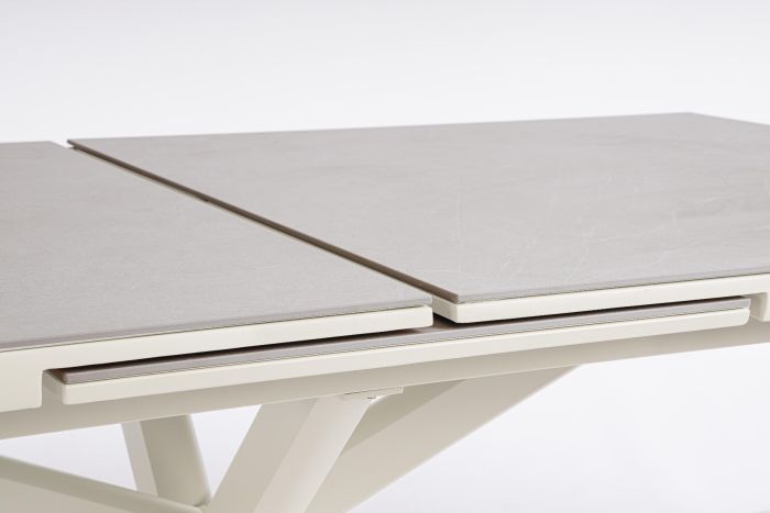 Mesa Extensible Jardín Piedra Sinterizada Aluminio Beige, 200/260 Cm