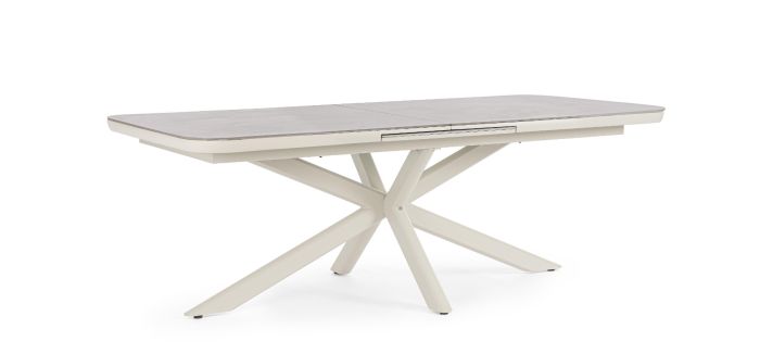 Mesa Extensible Jardín Piedra Sinterizada Aluminio Beige, 200/260 Cm