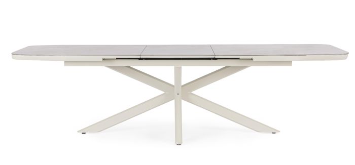 Mesa Extensible Jardín Piedra Sinterizada Aluminio Beige, 200/260 Cm