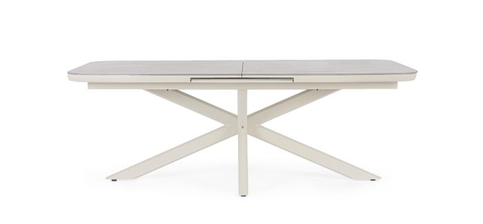 Mesa Extensible Jardín Piedra Sinterizada Aluminio Beige, 200/260 Cm
