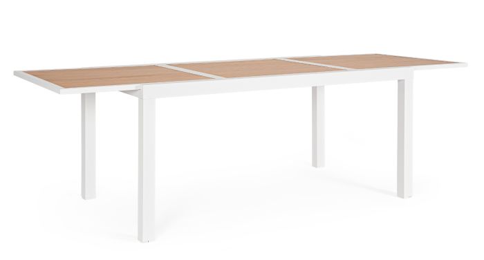 Mesa Extensible Jardín Sobre Efecto Madera Aluminio Blanco, 160/240 Cm