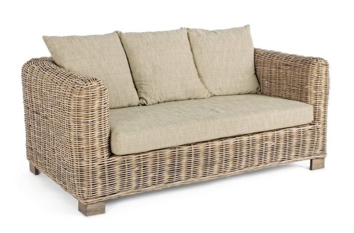 Sofá 2 Plazas Fortaleza Estilo Tropical Ratán Madera Mango, 162 Cm