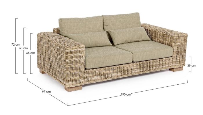Sofá 2- 3 Plazas con Cojines Ratán, 190 Cm