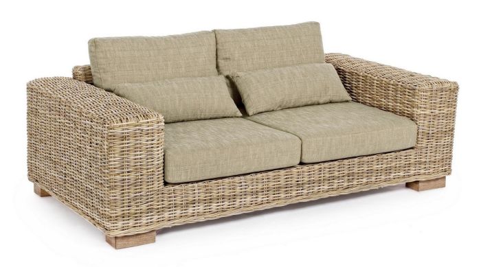 Sofá Leandro 2- 3 Plazas con Cojines Ratán Estilo Tropical, 190 Cm