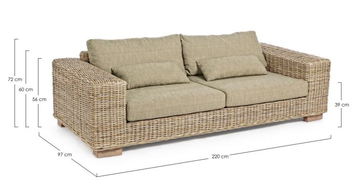 Sofá Jardín 3-4 Plazas Ratán Trenzado Madera Mango, 220 Cm