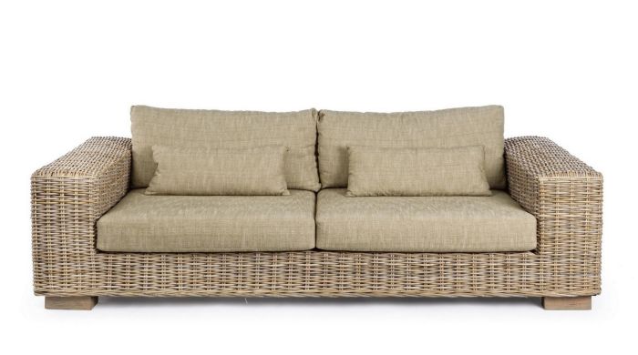 Sofá Jardín Leandro 3-4 Plazas Ratán Trenzado Madera Mango, 220 Cm