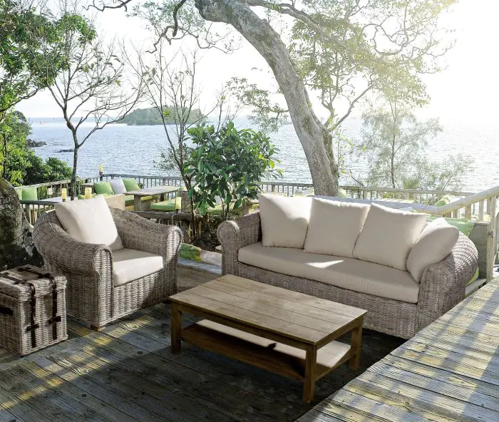 Sillón Exterior Blanco Ratán Beige Madera Mango, 89 Cm