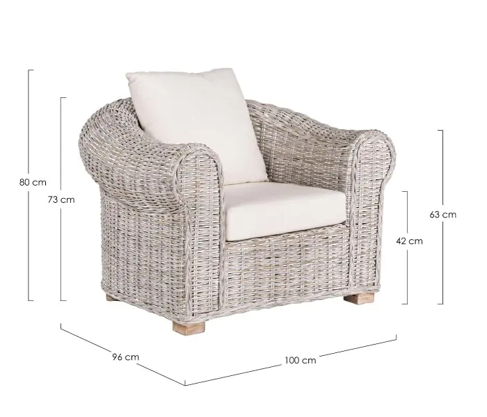Sillón Exterior Blanco Ratán Beige Madera Mango, 89 Cm