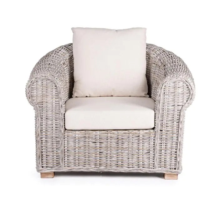 Sillón Exterior Blanco Ratán Beige Madera Mango, 89 Cm