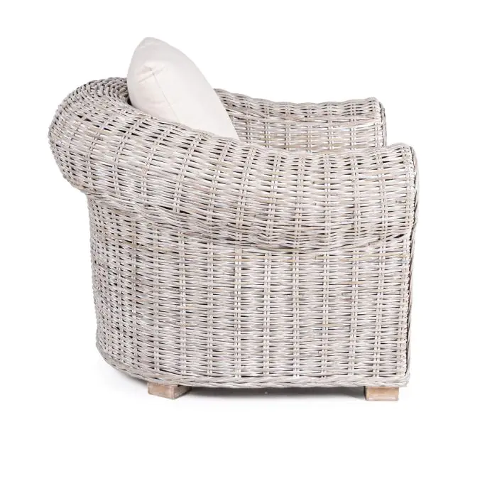 Sillón Exterior Blanco Ratán Beige Madera Mango, 89 Cm