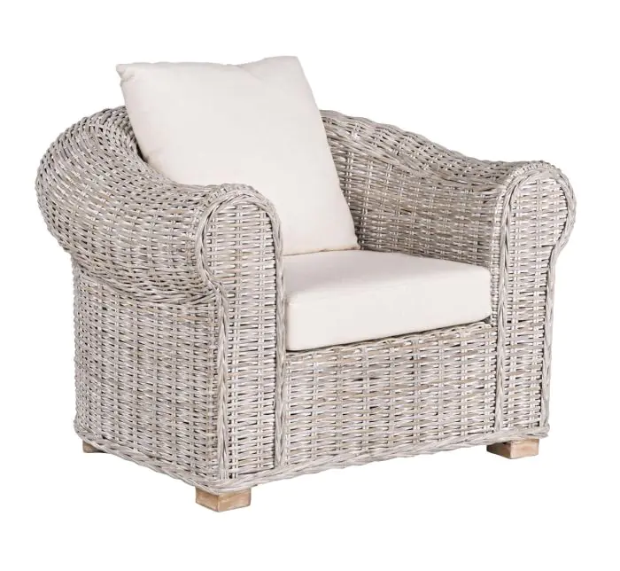 Sillón Exterior Blanco Ratán Beige Madera Mango, 89 Cm