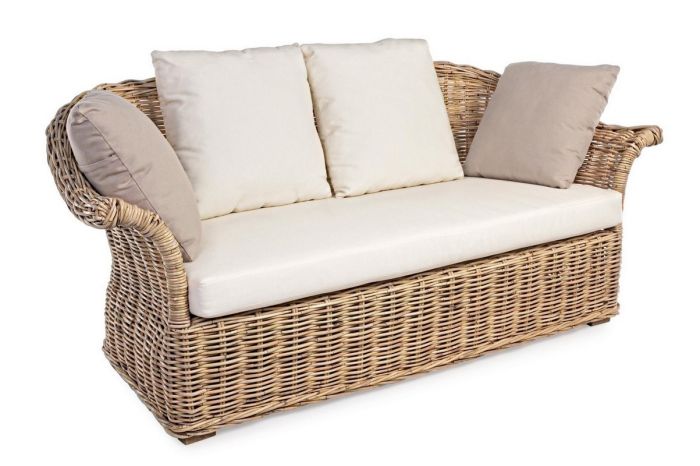 Sofá Jardín 2 Plazas Pamplona Estilo Tropical Ratán Trenzado Madera Mango, 173 Cm