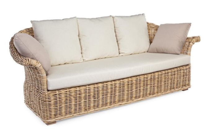 Sofá Jardín Pamplona Estilo Tropical Ratán Trenzado Madera Mango, 202 Cm