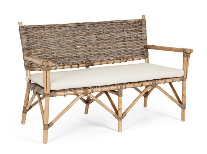 Sofá 2 Plazas Tarifa Estilo Tropical Tejido Blanco Ratán, 122'5 Cm