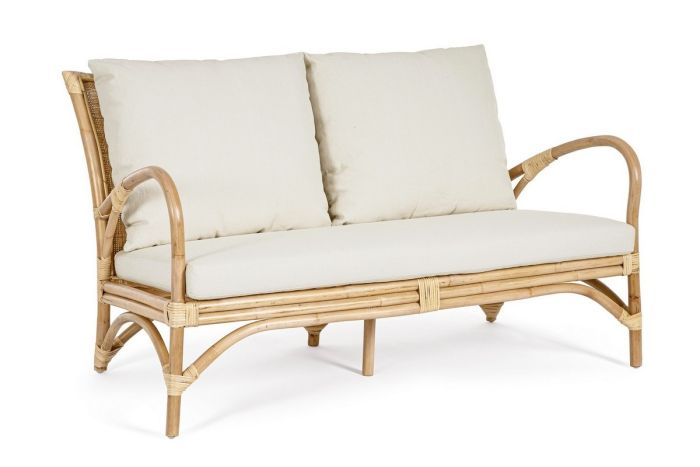 Sofá 2 Plazas Exterior Alicante Estilo Tropical Tejido Beige Ratán, 129 Cm