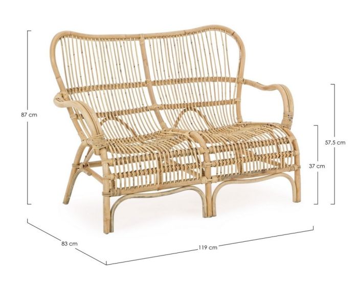 Sofá 2 Plazas Exterior Ratán Trenzado, 119 Cm