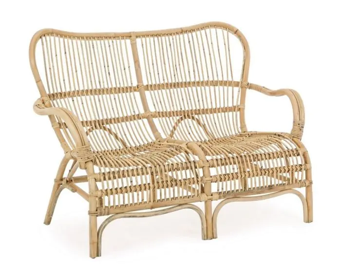 Sofá 2 Plazas Exterior Clarita Estilo Tropical Ratán Trenzado, 119 Cm