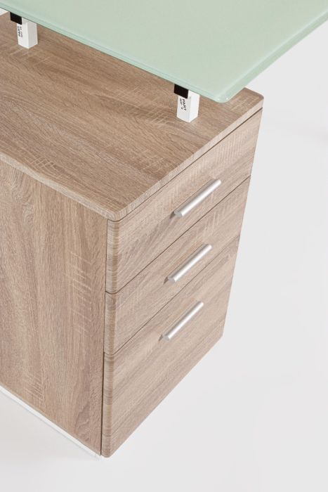 Mesa Escritorio 3 Cajones Vidrio Templado Acero Blanco Natural, 150'5 Cm