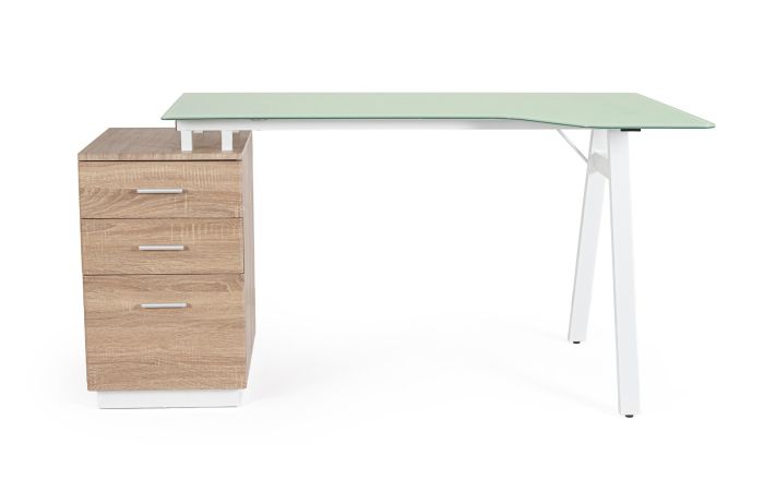 Mesa Escritorio Moderna Charlie Ángulo 3 Cajones Blanco Natural, 150'5 Cm