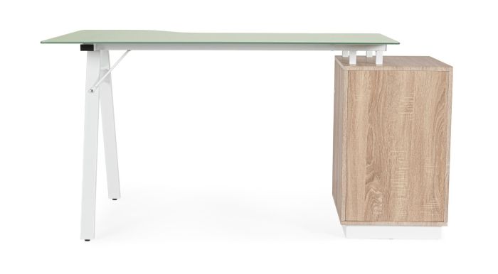 Mesa Escritorio 3 Cajones Vidrio Templado Acero Blanco Natural, 150'5 Cm