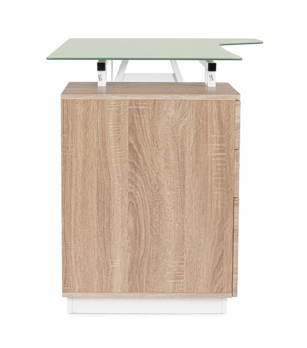 Mesa Escritorio 3 Cajones Vidrio Templado Acero Blanco Natural, 150'5 Cm